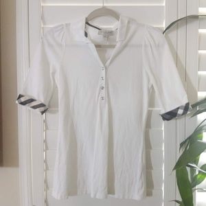 White 3/4 Sleeve Burberry Polo